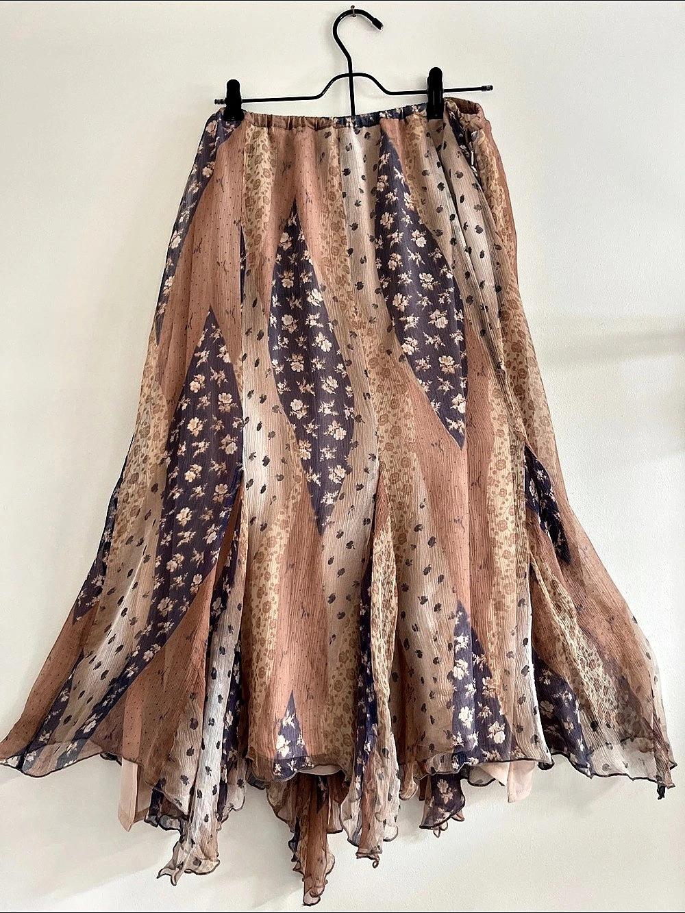 Vintage Floral Silk Midi Skirt Size IX